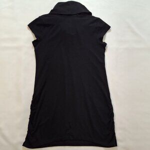 Oversized Cowl Neck Cap Sleeve Black T Shirt Dress Size M Ruched at Side Seams